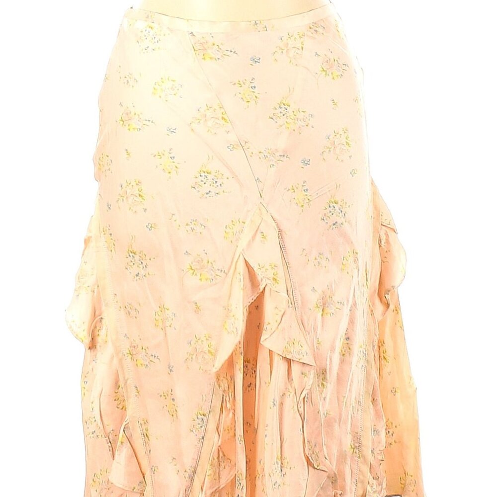 Vintage Ralph Lauren Polo Jeans Mid Rise Coquette Floral Pink Silk Skirt 6